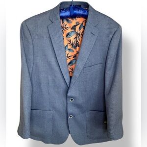 Alan Flusser Men’s Sports Coat Vibrant Blue And Salmon Micro Dots Notched Large